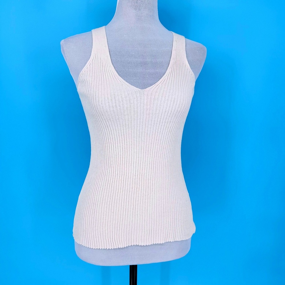 Roberto‎ Collina Cream Ribbed Knit V-Neck Tank Top 100% Cotton Capsule Wardrobe